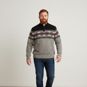 🍀Chaps Black and Gray Crewneck Ski Sweater Mens Large 100% Cotton 🍀